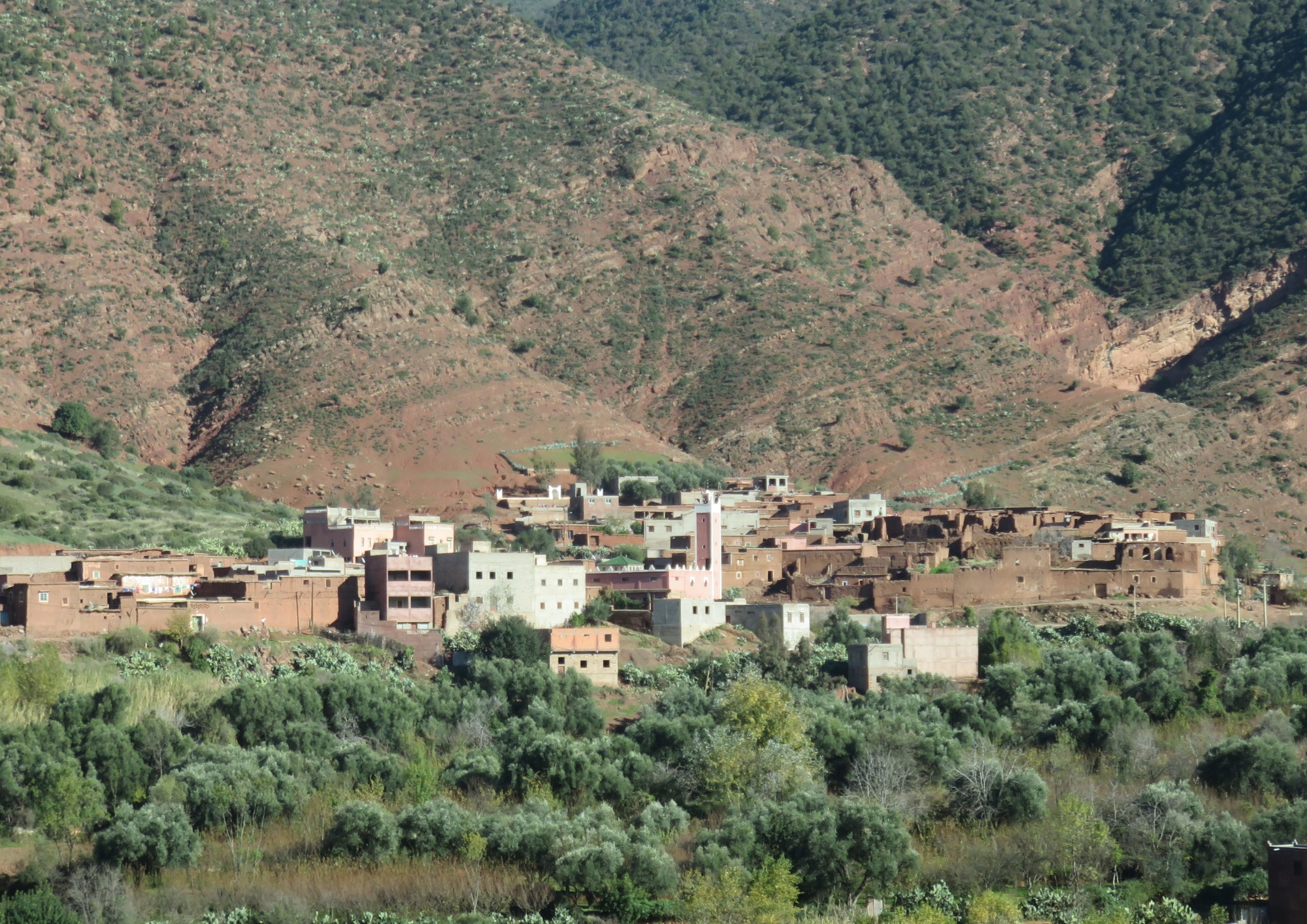 Verdant terrace orchards and rivers inside the valleys